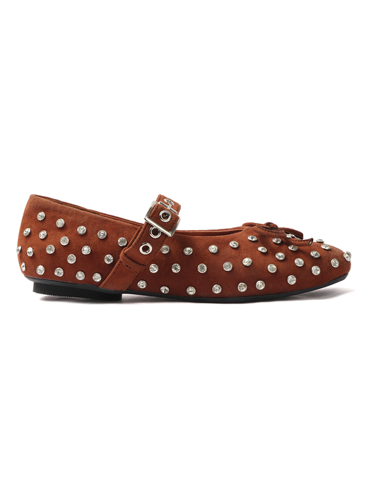 Brown mary jane with studded embellshments flat Bellies
