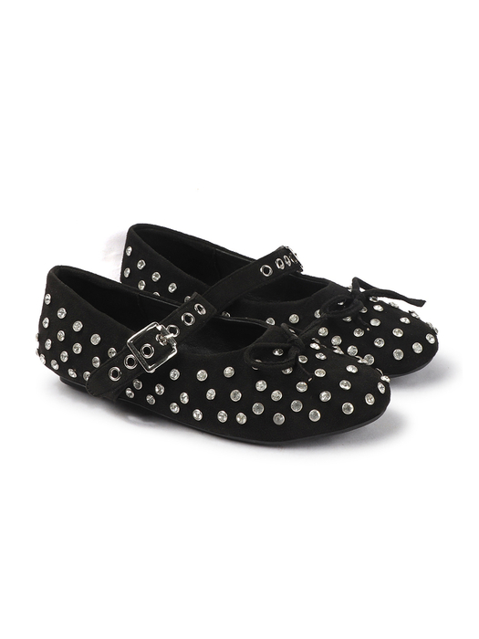 Black mary jane with studded embellshments flat Bellies