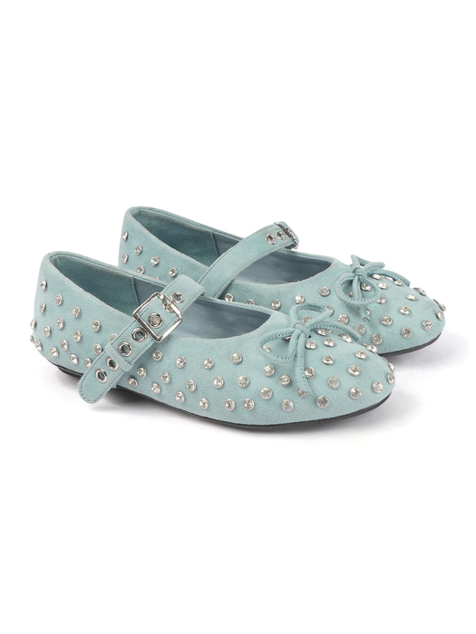 Skyblue mary jane with studded embellshments flat Bellies