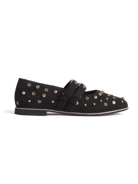 Black mary jane with golden rivets flat Bellies