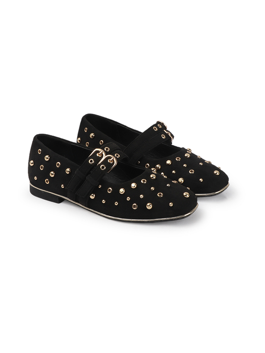 Black mary jane with golden rivets flat Bellies