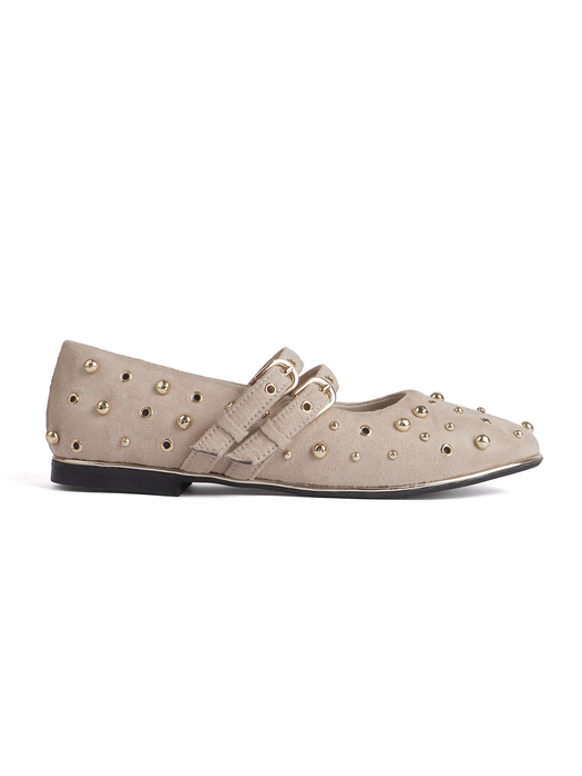 Beige mary jane with golden rivets flat Bellies