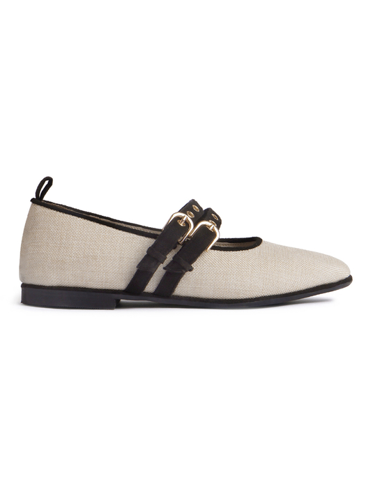 Jute mary janes with double straps black flat Bellies