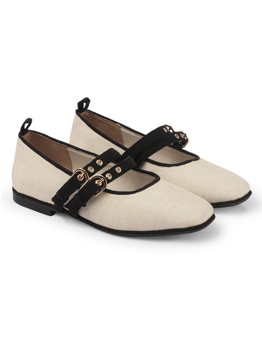 Jute mary janes with double straps black flat Bellies