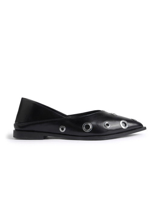 Black pointed flats with grommets