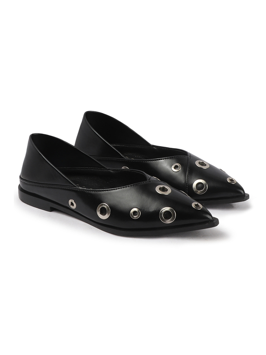 Black pointed flats with grommets