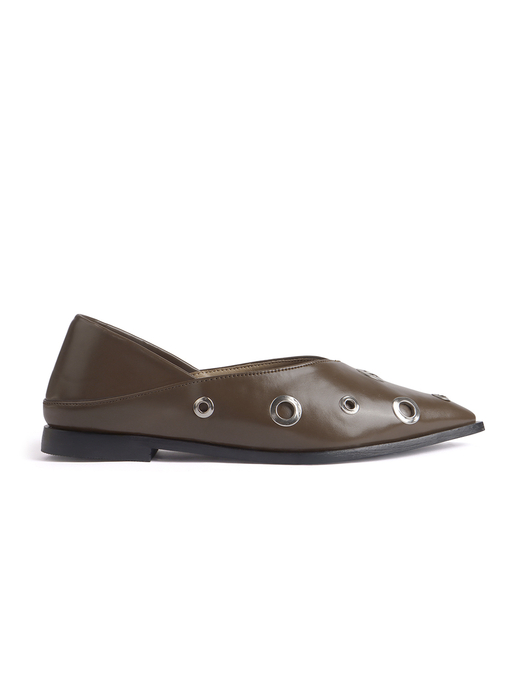 Brown pointed flats with grommets