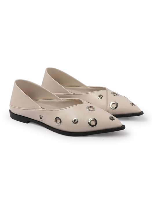 Cream pointed flats with grommets
