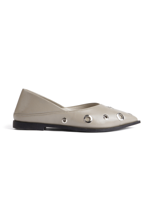 Grey pointed flats with grommets