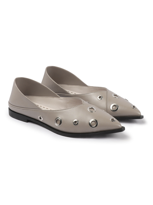 Grey pointed flats with grommets