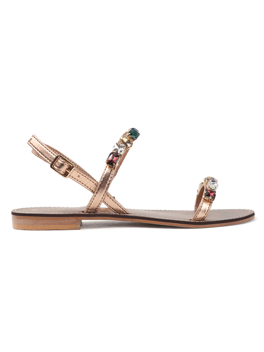 Rose Gold leather flat sandle with stone embellishments
