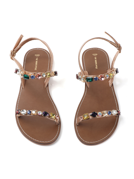 Rose Gold leather flat sandle with stone embellishments