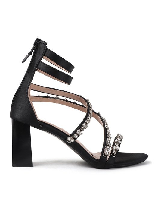 Black block heel with crystal embellishments