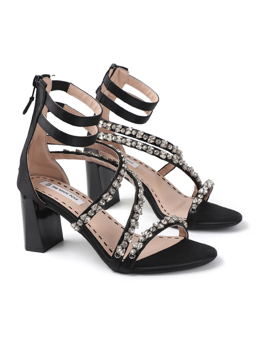 Black block heel with crystal embellishments