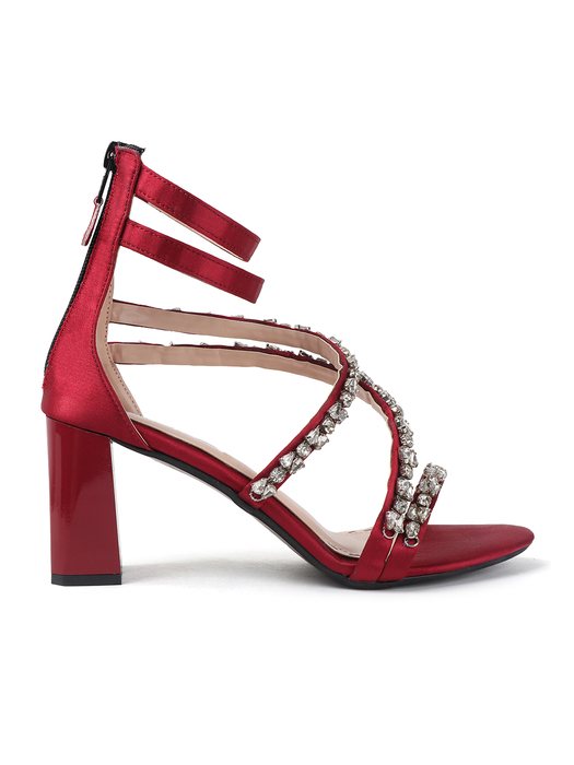 Red block heel with crystal embellishments