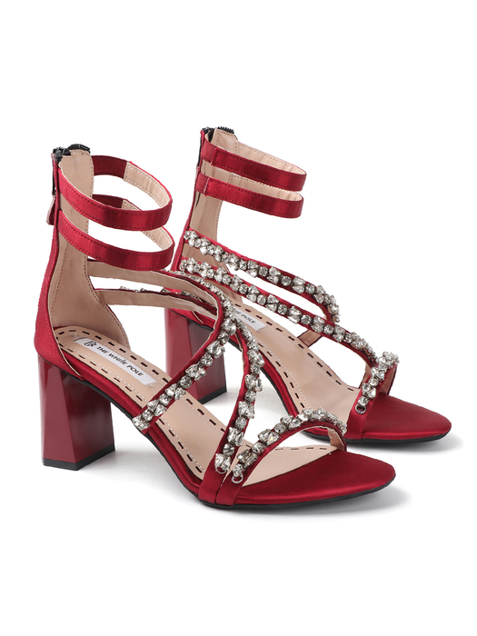 Red block heel with crystal embellishments