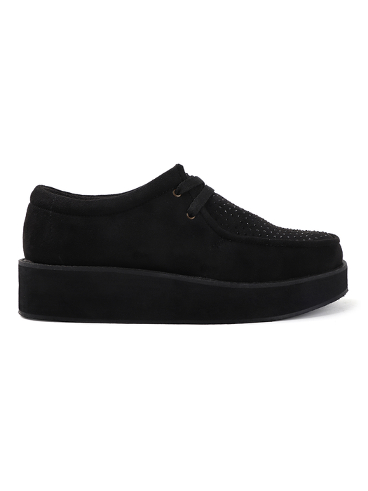 Black suede platform loafer shoes