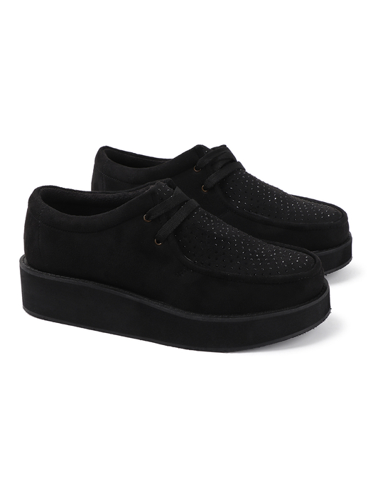 Black suede platform loafer shoes
