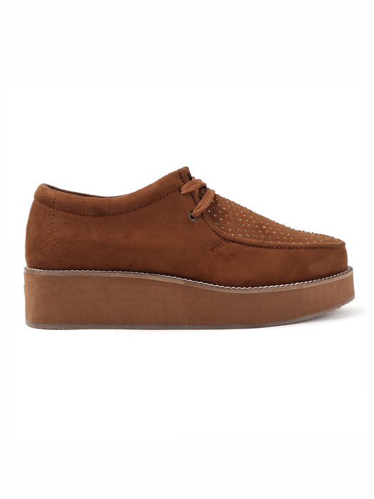 Brown suede platform loafer shoes