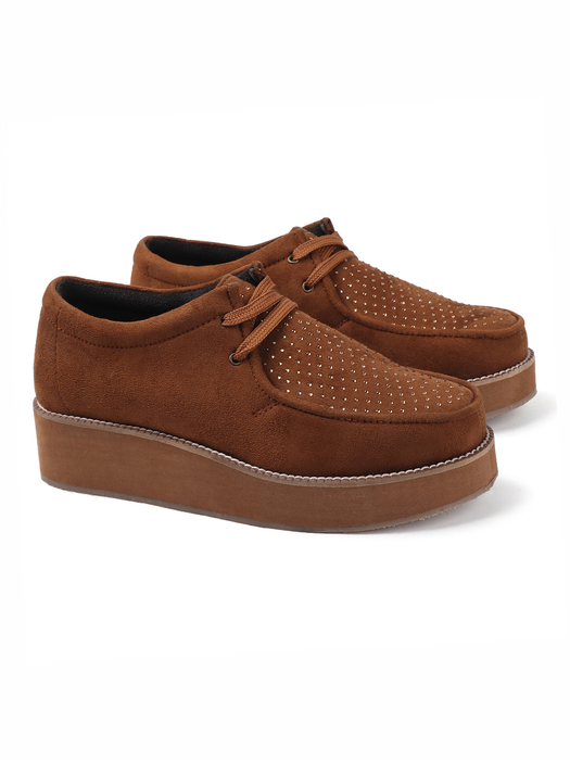 Brown suede platform loafer shoes