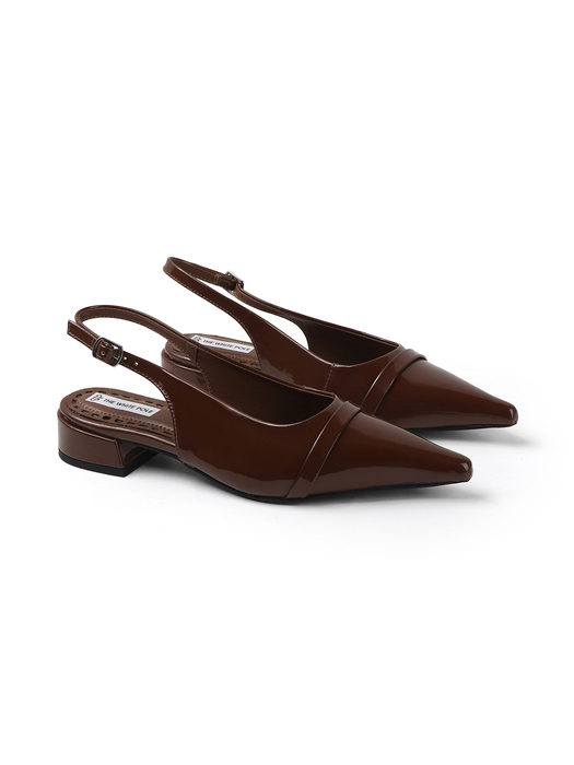 Pointed Toe Slingback Brown Block Heel mules