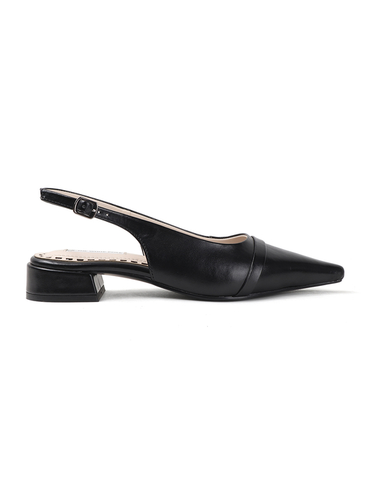 Pointed Toe Slingback Black Block Heel mules