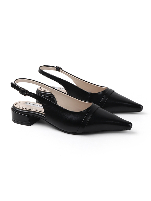 Pointed Toe Slingback Black Block Heel mules