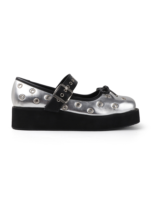 Studded Platform Mary Jane in Silver