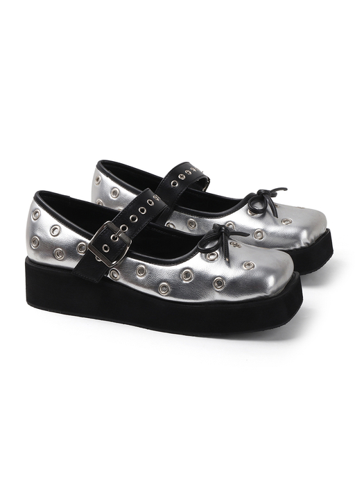 Studded Platform Mary Jane in Silver