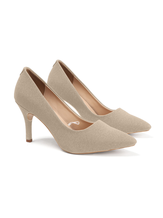 Beige Mid-Height Suede Pointed-Toe Stiletto