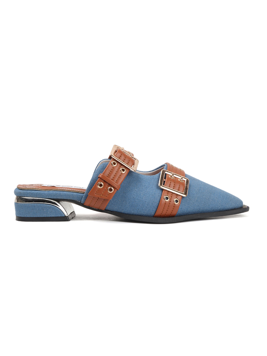 Pointed-toe denim mule shoe