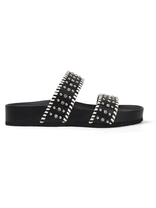 Black Studded Platform Slides With Contrast Trim