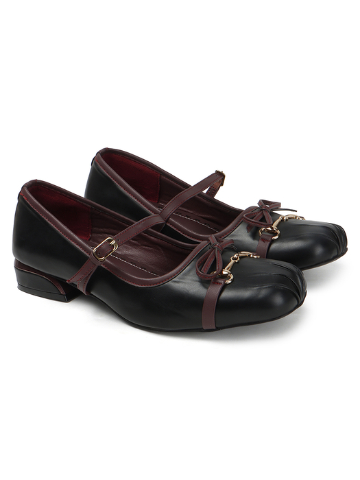 Black leather mary jane ballet flats