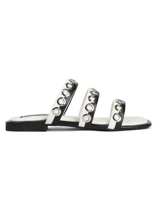 Studded Triple-Strap Slide Sandal in Black