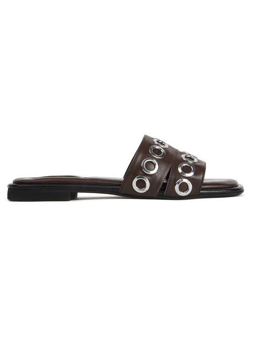 Grommet Detail Slide Sandal in Brown