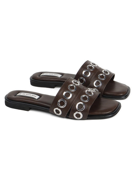 Grommet Detail Slide Sandal in Brown