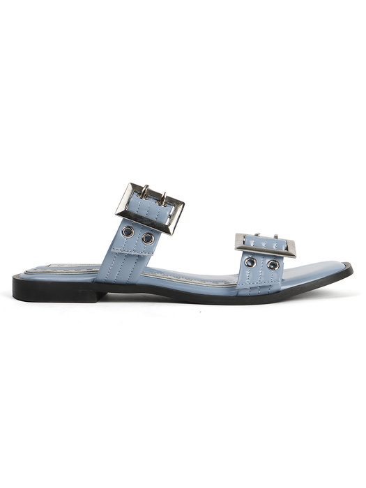 Double Buckle Strap Slide Sandal in Sky Blue