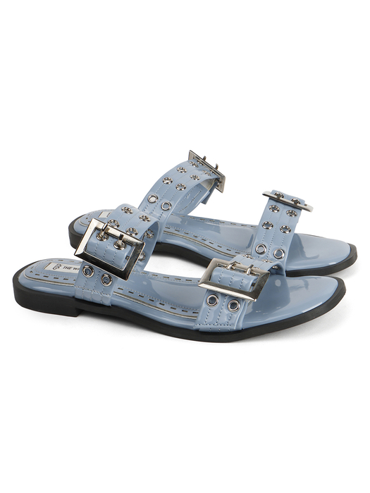 Double Buckle Strap Slide Sandal in Sky Blue