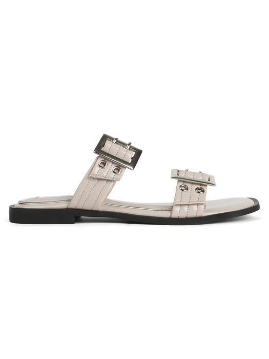 Double Buckle Strap Slide Sandal in Beige