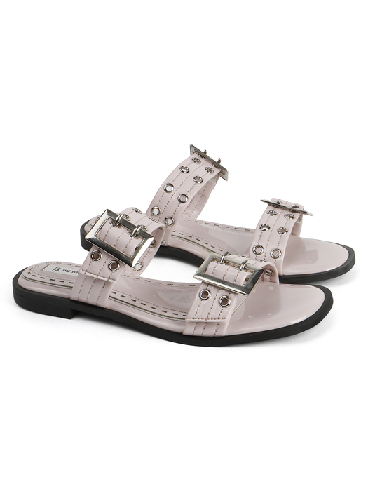 Double Buckle Strap Slide Sandal in Pink