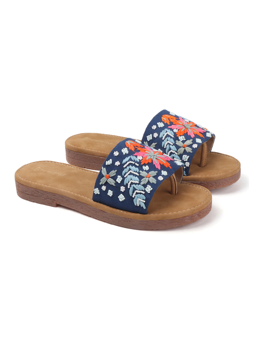 Tropical Thread Slip-Ons With Bold Floral Embroidery in Blue