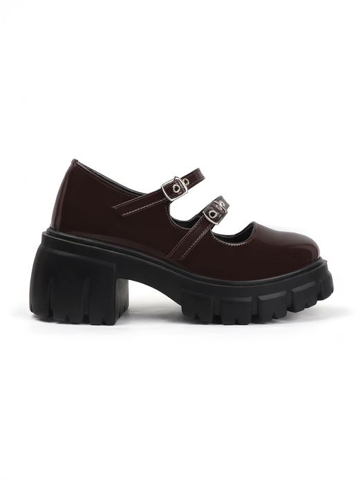 Double Buckle Chunky Mary Jane Shoes in Maroon