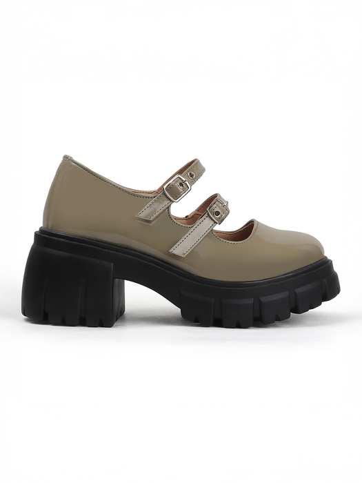 Double Buckle Chunky Mary Jane Shoes in Olive