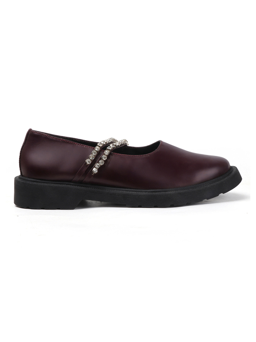 Luxe Mary Janes With Dual Crystal Straps in Maroon