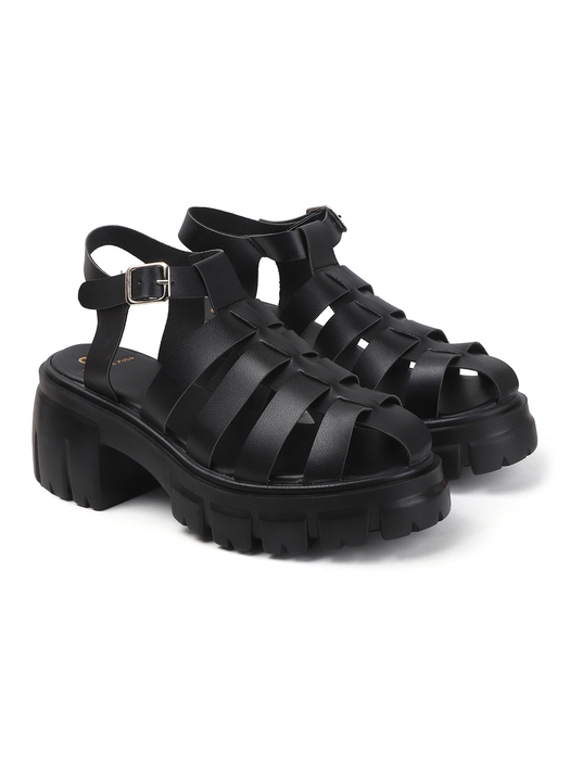 Chunky Gladiator Sandals With Multi-Strap Upper and Heavy Treaded Sole in Black