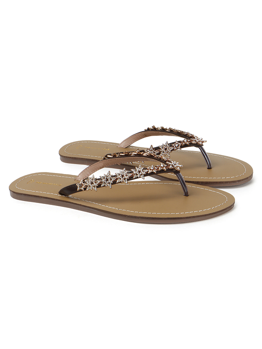 TWP Origin in Gold Crystal Embellished V-Strap Brown