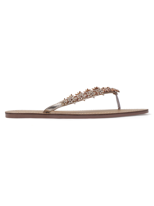 TWP Origin in Gold Crystal Embellished V-Strap Flats