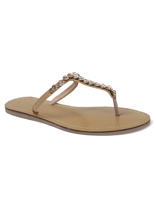 TWP Origin in Beige Crystal Embellished T-Strap Flats