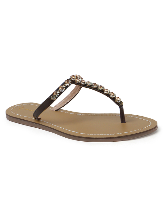 TWP Origin in Brown Crystal Embellished T-Strap Flats