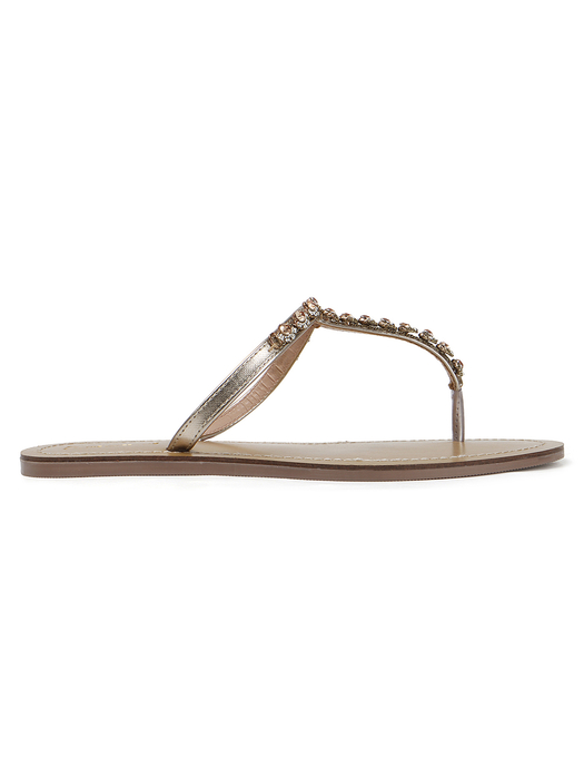 TWP Origin in Gold Crystal Embellished T-Strap Flats